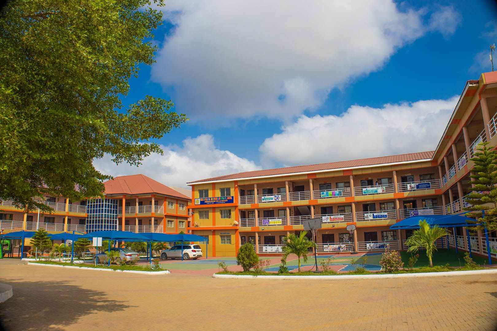 The Crystal Heights campus forecourt at Shikpontele
