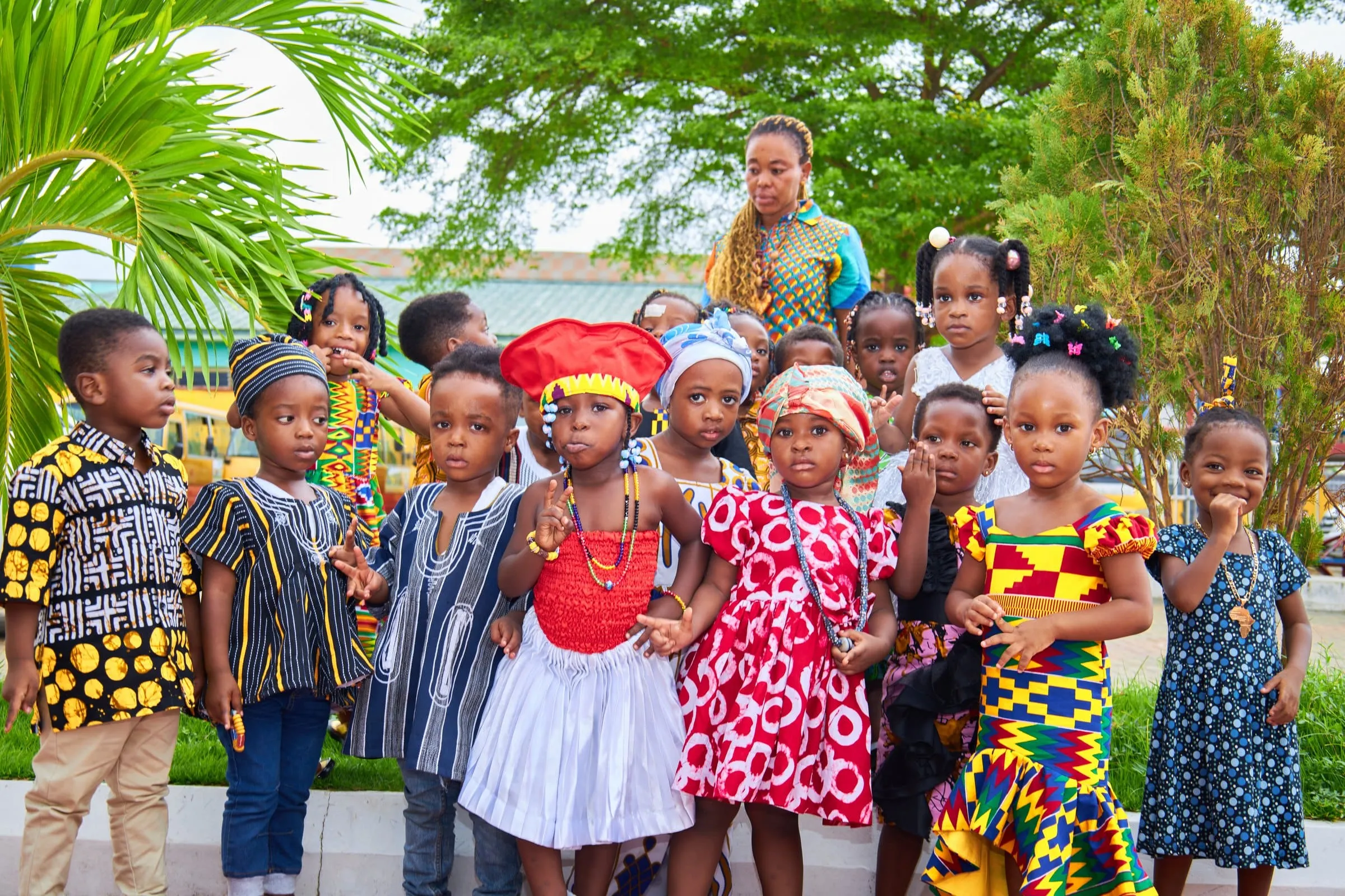 Pupils in kente and smocks on Cultural Day